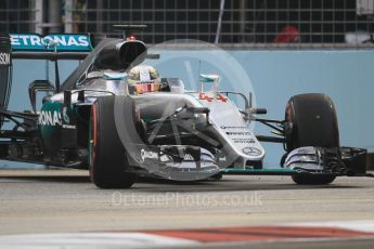 World © Octane Photographic Ltd. Mercedes AMG Petronas W07 Hybrid – Lewis Hamilton recovering to the track after his off at turn 7. Saturday 17th September 2016, F1 Singapore GP Practice 3, Marina Bay Circuit, Singapore. Digital Ref : 1720CB1D6412