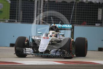 World © Octane Photographic Ltd. Mercedes AMG Petronas W07 Hybrid – Lewis Hamilton recovering to the track after his off at turn 7. Saturday 17th September 2016, F1 Singapore GP Practice 3, Marina Bay Circuit, Singapore. Digital Ref : 1720CB1D6419