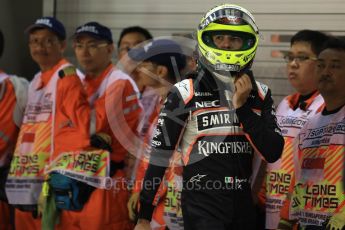 World © Octane Photographic Ltd. Sahara Force India VJM09 - Sergio Perez. Saturday 17th September 2016, F1 Singapore GP Qualifying, Marina Bay Circuit, Singapore. Digital Ref :1721LB1D0925