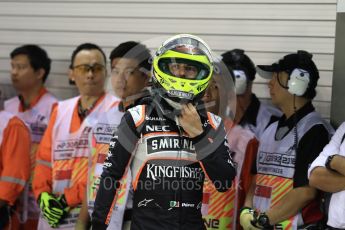 World © Octane Photographic Ltd. Sahara Force India VJM09 - Sergio Perez. Saturday 17th September 2016, F1 Singapore GP Qualifying, Marina Bay Circuit, Singapore. Digital Ref :1721LB1D0936
