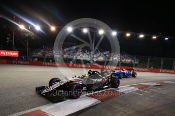 World © Octane Photographic Ltd. Sahara Force India VJM09 - Sergio Perez and Manor Racing MRT05 – Esteban Ocon. Saturday 17th September 2016, F1 Singapore GP Qualifying, Marina Bay Circuit, Singapore. Digital Ref :1721LB2D0450