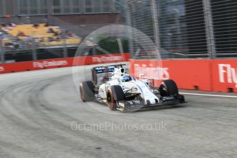 World © Octane Photographic Ltd. Williams Martini Racing, Williams Mercedes FW38 – Felipe Massa. Friday 16th September 2016, F1 Singapore GP Practice 1, Marina Bay Circuit, Singapore. Digital Ref :