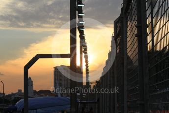 World © Octane Photographic Ltd. Singapore Skyline at sunset. Friday 16th September 2016, F1 Singapore GP Practice 1, Marina Bay Circuit, Singapore. Digital Ref :