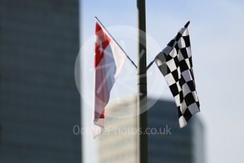World © Octane Photographic Ltd. Singapore skyline with Race and National flags. Friday 16th September 2016, F1 Singapore GP Practice 1, Marina Bay Circuit, Singapore. Digital Ref :