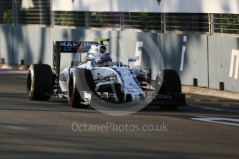 World © Octane Photographic Ltd. Williams Martini Racing, Williams Mercedes FW38 – Valtteri Bottas. Friday 16th September 2016, F1 Singapore GP Practice 1, Marina Bay Circuit, Singapore. Digital Ref :