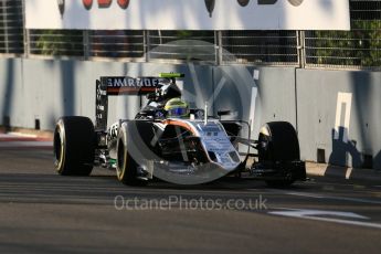 World © Octane Photographic Ltd. Sahara Force India VJM09 - Sergio Perez. Friday 16th September 2016, F1 Singapore GP Practice 1, Marina Bay Circuit, Singapore. Digital Ref :