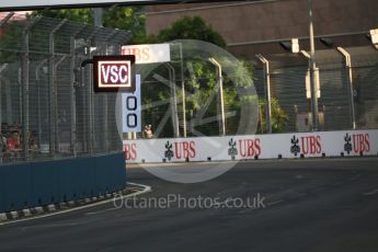 World © Octane Photographic Ltd. Virtual Safety Car (VSC) sign. Friday 16th September 2016, F1 Singapore GP Practice 1, Marina Bay Circuit, Singapore. Digital Ref :