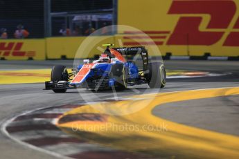 World © Octane Photographic Ltd. Manor Racing MRT05 – Esteban Ocon. Friday 16th September 2016, F1 Singapore GP Practice 1, Marina Bay Circuit, Singapore. Digital Ref :