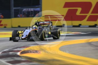 World © Octane Photographic Ltd. Sahara Force India VJM09 - Sergio Perez. Friday 16th September 2016, F1 Singapore GP Practice 1, Marina Bay Circuit, Singapore. Digital Ref :