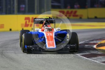 World © Octane Photographic Ltd. Manor Racing MRT05 – Esteban Ocon. Friday 16th September 2016, F1 Singapore GP Practice 1, Marina Bay Circuit, Singapore. Digital Ref :