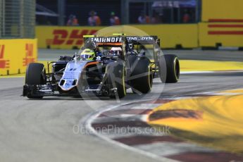 World © Octane Photographic Ltd. Sahara Force India VJM09 - Sergio Perez. Friday 16th September 2016, F1 Singapore GP Practice 1, Marina Bay Circuit, Singapore. Digital Ref :