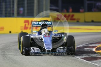 World © Octane Photographic Ltd. Mercedes AMG Petronas W07 Hybrid – Lewis Hamilton. Friday 16th September 2016, F1 Singapore GP Practice 1, Marina Bay Circuit, Singapore. Digital Ref :