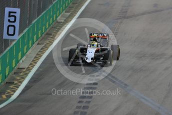 World © Octane Photographic Ltd. Sahara Force India VJM09 - Sergio Perez. Friday 16th September 2016, F1 Singapore GP Practice 1, Marina Bay Circuit, Singapore. Digital Ref :