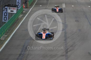 World © Octane Photographic Ltd. Manor Racing MRT05 – Pascal Wehrlein and Esteban Ocon. Friday 16th September 2016, F1 Singapore GP Practice 1, Marina Bay Circuit, Singapore. Digital Ref :