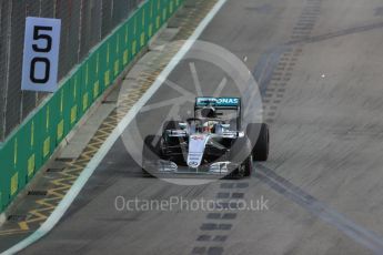 World © Octane Photographic Ltd. Mercedes AMG Petronas W07 Hybrid with Halo – Lewis Hamilton. Friday 16th September 2016, F1 Singapore GP Practice 1, Marina Bay Circuit, Singapore. Digital Ref :