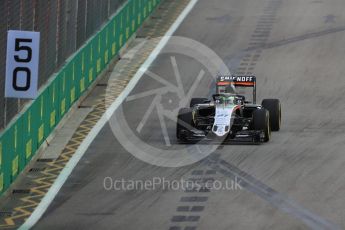 World © Octane Photographic Ltd. Sahara Force India VJM09 with Halo- Nico Hulkenberg. Friday 16th September 2016, F1 Singapore GP Practice 1, Marina Bay Circuit, Singapore. Digital Ref :