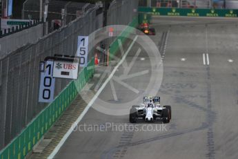 World © Octane Photographic Ltd. Williams Martini Racing, Williams Mercedes FW38 – Valtteri Bottas. Friday 16th September 2016, F1 Singapore GP Practice 1, Marina Bay Circuit, Singapore. Digital Ref :