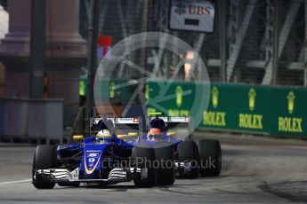 World © Octane Photographic Ltd. Sauber F1 Team C35 – Marcus Ericsson and Felipe Nasr. Friday 16th September 2016, F1 Singapore GP Practice 1, Marina Bay Circuit, Singapore. Digital Ref : 1716LB1D9752