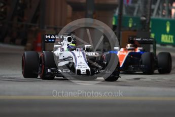 World © Octane Photographic Ltd. Williams Martini Racing, Williams Mercedes FW38 – Felipe Massa and Manor Racing MRT05 - Pascal Wehrlein. Friday 16th September 2016, F1 Singapore GP Practice 1, Marina Bay Circuit, Singapore. Digital Ref : 1716LB1D9865