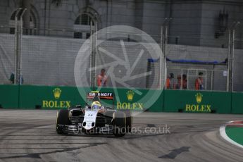 World © Octane Photographic Ltd. Sahara Force India VJM09 - Sergio Perez. Friday 16th September 2016, F1 Singapore GP Practice 1, Marina Bay Circuit, Singapore. Digital Ref : 1716LB2D8696