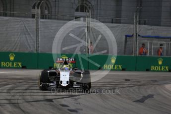 World © Octane Photographic Ltd. Sahara Force India VJM09 - Sergio Perez. Friday 16th September 2016, F1 Singapore GP Practice 1, Marina Bay Circuit, Singapore. Digital Ref :