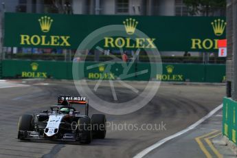 World © Octane Photographic Ltd. Sahara Force India VJM09 with Halo- Nico Hulkenberg. Friday 16th September 2016, F1 Singapore GP Practice 1, Marina Bay Circuit, Singapore. Digital Ref :