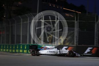 World © Octane Photographic Ltd. Williams Martini Racing, Williams Mercedes FW38 – Valtteri Bottas. Friday 16th September 2016, F1 Singapore GP Practice 1, Marina Bay Circuit, Singapore. Digital Ref :