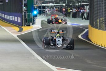 World © Octane Photographic Ltd. Sahara Force India VJM09 - Sergio Perez. Friday 16th September 2016, F1 Singapore GP Practice 2, Marina Bay Circuit, Singapore. Digital Ref : 1717CB5D4918