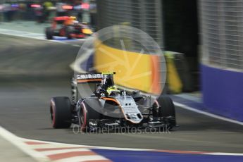 World © Octane Photographic Ltd. Sahara Force India VJM09 - Sergio Perez. Friday 16th September 2016, F1 Singapore GP Practice 2, Marina Bay Circuit, Singapore. Digital Ref : 1717CB5D4921