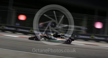 World © Octane Photographic Ltd. Sahara Force India VJM09 - Sergio Perez. Friday 16th September 2016, F1 Singapore GP Practice 2, Marina Bay Circuit, Singapore. Digital Ref : 1717LB2D9947