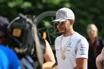 World © Octane Photographic Ltd. Mercedes AMG Petronas W07 Hybrid – Lewis Hamilton. Friday 16th September 2016, F1 Singapore GP Paddock, Marina Bay Circuit, Singapore. Digital Ref :1715CB1D5568