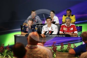 World © Octane Photographic Ltd. F1 Singapore GP FIA Personnel Press Conference, Marina Bay Circuit, Singapore. Friday 16th September 2016. Cyril Abiteboul – Managing Director Renault Sport F1 Team, Maurizio Arrivabene – Team Principal Scuderia Ferrari, Christian Horner – Team Principal Red Bull Racing, Monisha Kaltenborn – Team Principal Sauber F1 Team, Guenther Steiner – Team Principal Haas F1 Team and Toto Wolff – Executive Director Mercedes AMG Petronas. Digital Ref : 1718LB2D9970