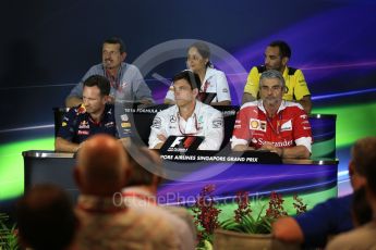 World © Octane Photographic Ltd. F1 Singapore GP FIA Personnel Press Conference, Marina Bay Circuit, Singapore. Friday 16th September 2016. Cyril Abiteboul – Managing Director Renault Sport F1 Team, Maurizio Arrivabene – Team Principal Scuderia Ferrari, Christian Horner – Team Principal Red Bull Racing, Monisha Kaltenborn – Team Principal Sauber F1 Team, Guenther Steiner – Team Principal Haas F1 Team and Toto Wolff – Executive Director Mercedes AMG Petronas. Digital Ref : 1718LB2D9979