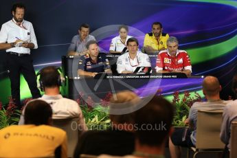 World © Octane Photographic Ltd. F1 Singapore GP FIA Personnel Press Conference, Marina Bay Circuit, Singapore. Friday 16th September 2016. Cyril Abiteboul – Managing Director Renault Sport F1 Team, Maurizio Arrivabene – Team Principal Scuderia Ferrari, Christian Horner – Team Principal Red Bull Racing, Monisha Kaltenborn – Team Principal Sauber F1 Team, Guenther Steiner – Team Principal Haas F1 Team and Toto Wolff – Executive Director Mercedes AMG Petronas. Digital Ref : 1718LB2D9988