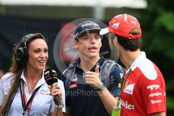 World © Octane Photographic Ltd. Red Bull Racing RB12 – Max Verstappen and Scuderia Ferrari SF16-H test driver– Jean-Eric Vergne. Saturday 17th September 2016, F1 Singapore GP Paddock, Marina Bay Circuit, Singapore. Digital Ref : 1719CB5D5596