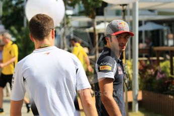 World © Octane Photographic Ltd. McLaren Honda Reserve Driver – Stoffel Vandoorne and Scuderia Toro Rosso – Carlos Sainz. Sunday 18th September 2016, F1 Singapore GP Paddock, Marina Bay Circuit, Singapore. Digital Ref : 1722CB1D7120