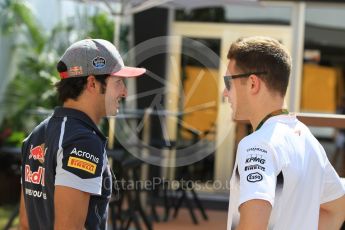 World © Octane Photographic Ltd. McLaren Honda Reserve Driver – Stoffel Vandoorne and Scuderia Toro Rosso – Carlos Sainz. Sunday 18th September 2016, F1 Singapore GP Paddock, Marina Bay Circuit, Singapore. Digital Ref : 1722CB1D7142