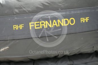 World © Octane Photographic Ltd. McLaren Honda MP4-31 – Fernando Alonso tyre warmer. Thursday 15th September 2016, F1 Singapore GP Paddock, Marina Bay Circuit, Singapore. Digital Ref :1713CB1D5308