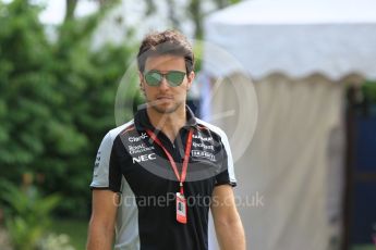 World © Octane Photographic Ltd. Sahara Force India VJM09 - Sergio Perez. Thursday 15th September 2016, F1 Singapore GP Paddock, Marina Bay Circuit, Singapore. Digital Ref : 1713CB1D5394