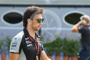 World © Octane Photographic Ltd. Sahara Force India VJM09 - Sergio Perez. Thursday 15th September 2016, F1 Singapore GP Paddock, Marina Bay Circuit, Singapore. Digital Ref : 1713CB1D5398