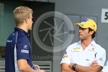 World © Octane Photographic Ltd. Sauber F1 Team C35 – Marcus Ericsson and Felipe Nasr. Thursday 15th September 2016, F1 Singapore GP Paddock, Marina Bay Circuit, Singapore. Digital Ref :1713CB1D5483