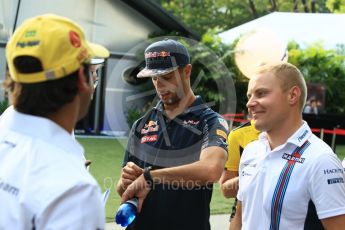 World © Octane Photographic Ltd. Red Bull Racing – Daniel Ricciardo, Williams Martini Racing – Valtteri Bottas and Sauber F1 Team - Felipe Nasr. Thursday 15th September 2016, F1 Singapore GP Paddock, Marina Bay Circuit, Singapore. Digital Ref :1713CB1D5503