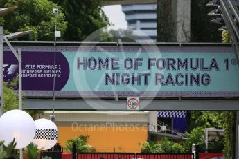 World © Octane Photographic Ltd. "Home of Formula 1 Night Racing" logo. Thursday 15th September 2016, F1 Singapore GP Paddock, Marina Bay Circuit, Singapore. Digital Ref :1713CB5D3478