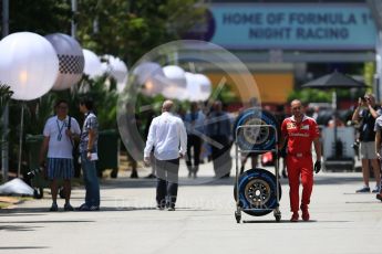 World © Octane Photographic Ltd. Scuderia Ferrari - Wet tyres on trolly. Thursday 15th September 2016, F1 Singapore GP Paddock, Marina Bay Circuit, Singapore. Digital Ref : 1713CB5D3553