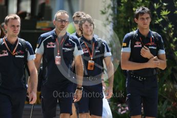 World © Octane Photographic Ltd. Scuderia Toro Rosso team arriving in the paddock. Thursday 15th September 2016, F1 Singapore GP Paddock, Marina Bay Circuit, Singapore. Digital Ref : 1713CB5D3596