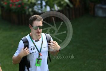 World © Octane Photographic Ltd. McLaren Honda MP4-31 Reserve Driver – Stoffel Vandoorne. Thursday 15th September 2016, F1 Singapore GP Paddock, Marina Bay Circuit, Singapore. Digital Ref : 1713CB5D3618
