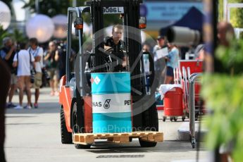 World © Octane Photographic Ltd. Mercedes AMG Petronas Race Fuel. Thursday 15th September 2016, F1 Singapore GP Paddock, Marina Bay Circuit, Singapore. Digital Ref : 1713CB5D3677