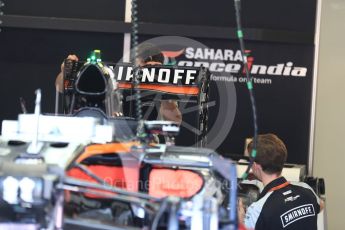 World © Octane Photographic Ltd. Sahara Force India VJM09. Thursday 15th September 2016, F1 Singapore GP Pitlane, Marina Bay Circuit, Singapore. Digital Ref : 1713LB1D8531