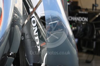 World © Octane Photographic Ltd. McLaren Honda pit wall reflected into the engine cover. Thursday 15th September 2016, F1 Singapore GP Pitlane, Marina Bay Circuit, Singapore. Digital Ref : 1713LB1D8568