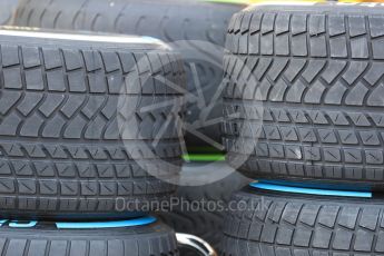 World © Octane Photographic Ltd. Renault Sport F1 Team RS16 tyres. Thursday 15th September 2016, F1 Singapore GP Pitlane, Marina Bay Circuit, Singapore. Digital Ref : 1713LB1D8668